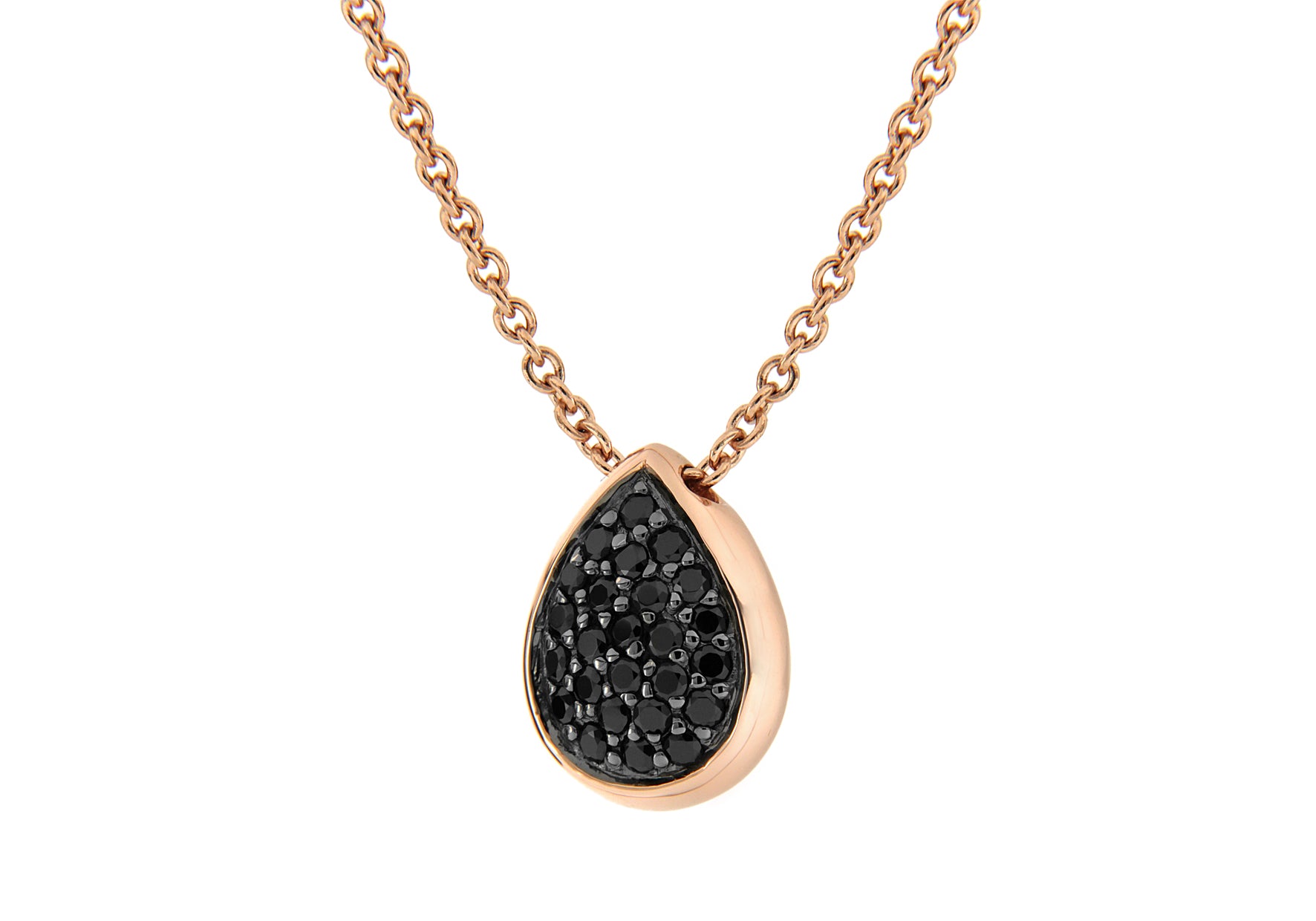 Rose Gold Plated Pave Black Cyrstal Pear Shape Pendant