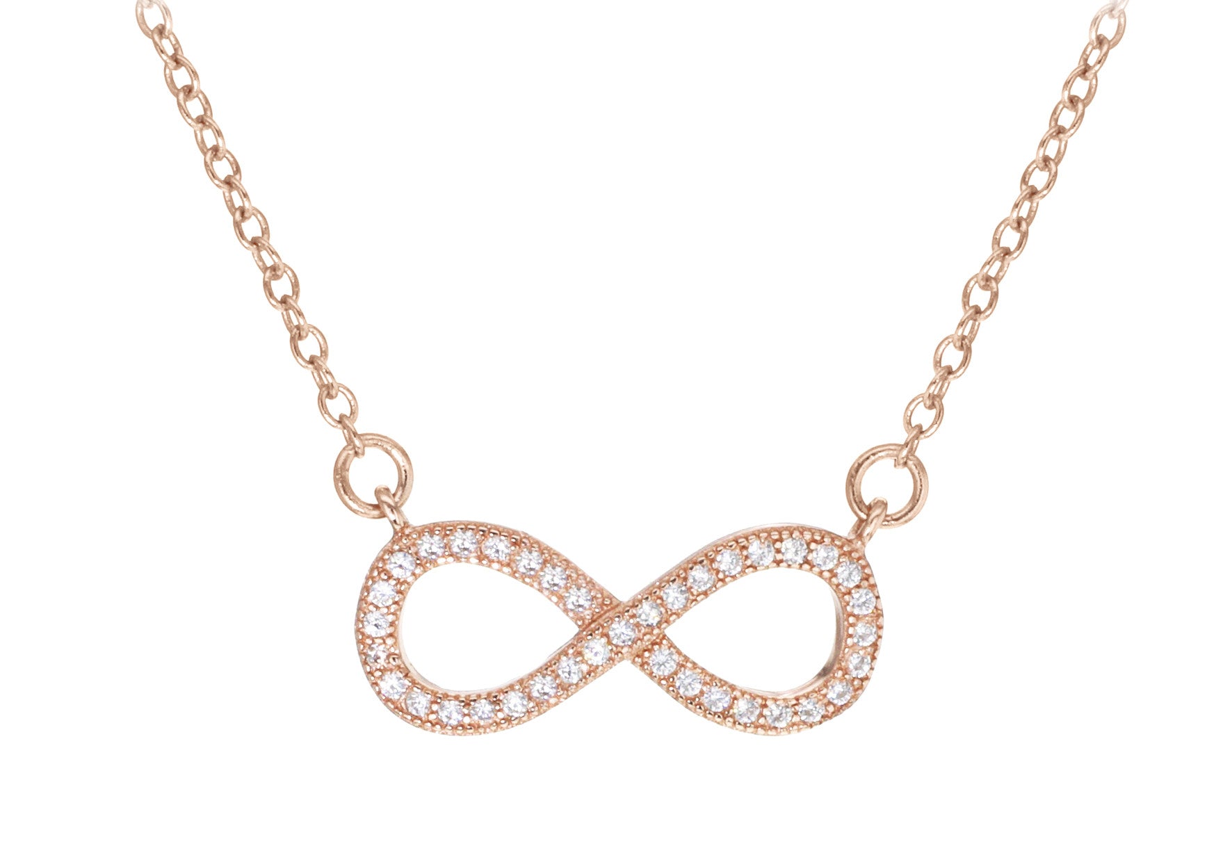 Rose Gold Plate CZ Infinity Necklace