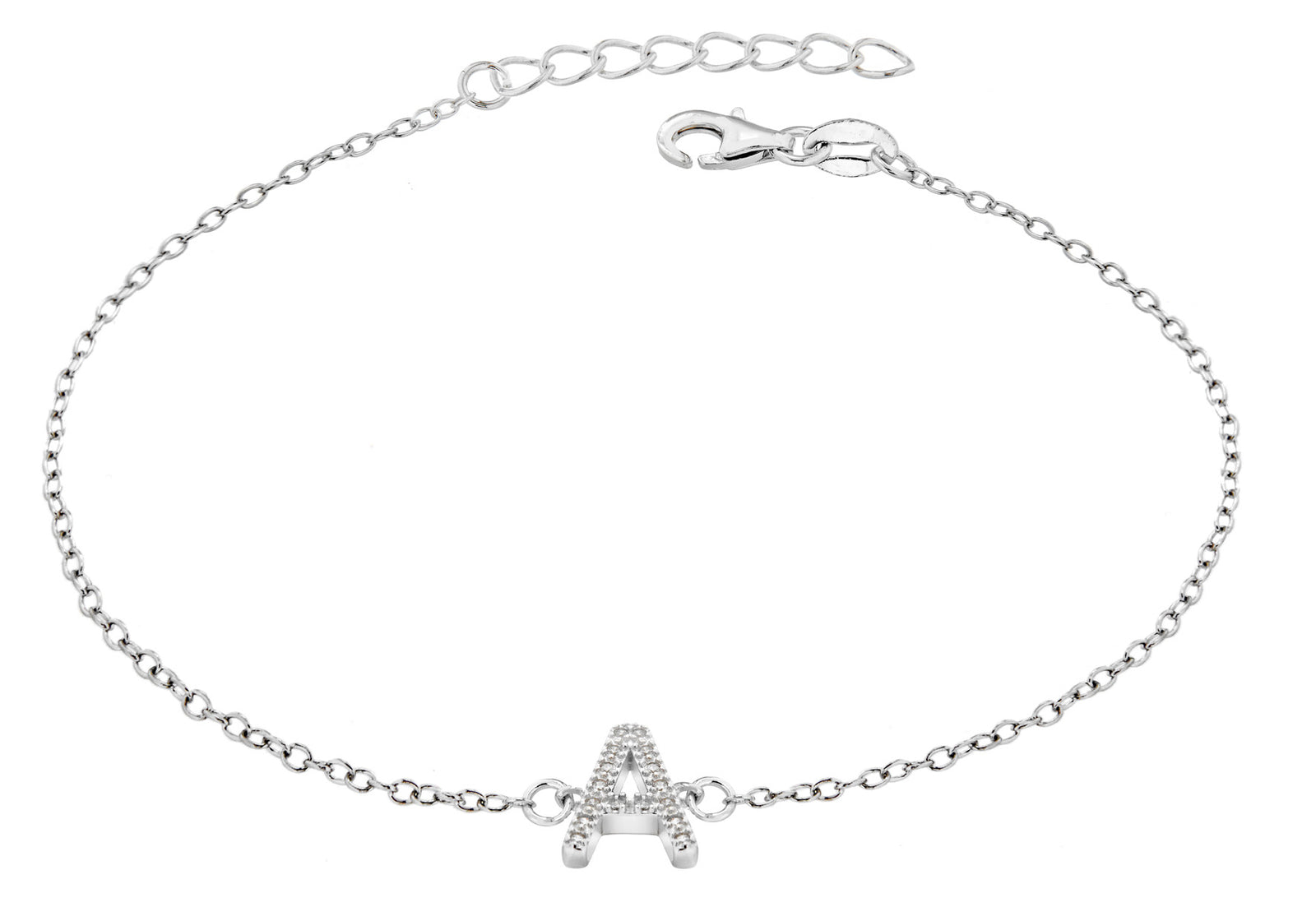 Sterling Silver Letter A crystal Bracelet