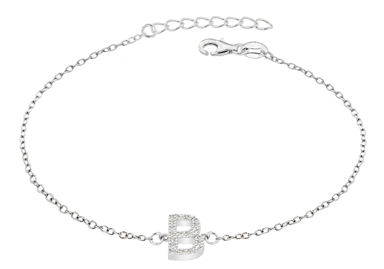 Sterling Silver Letter B crystal Bracelet