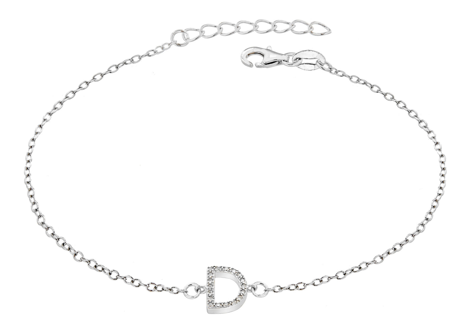 Sterling Silver Letter D crystal Bracelet