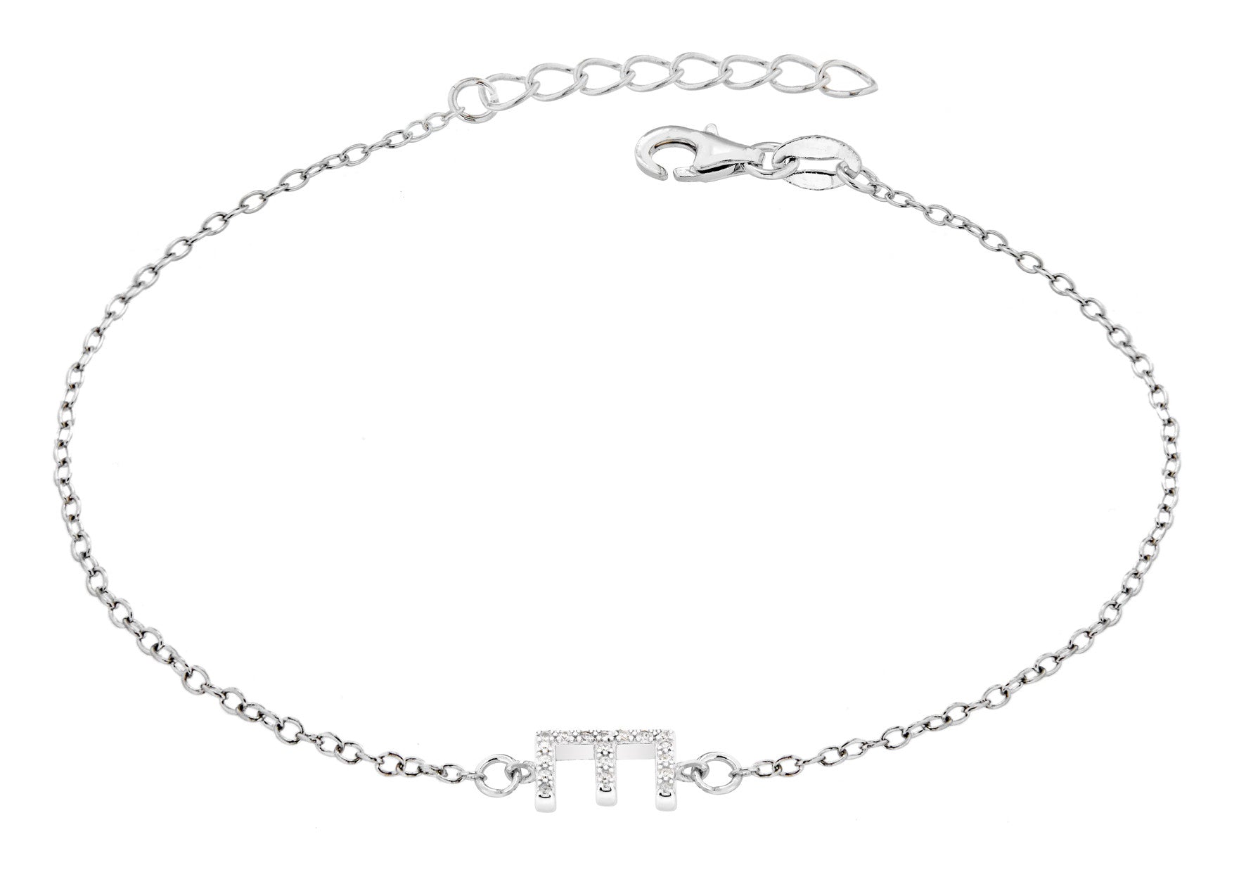 Sterling Silver Letter E crystal Bracelet