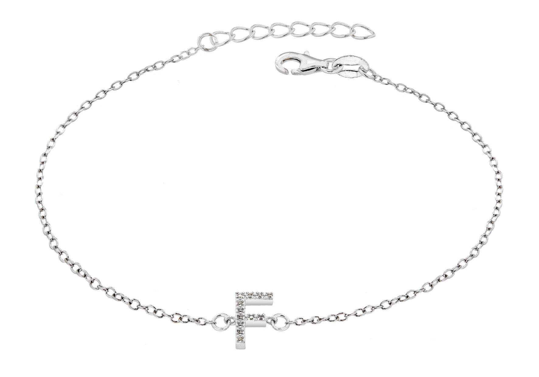 Sterling Silver Letter F crystal Bracelet