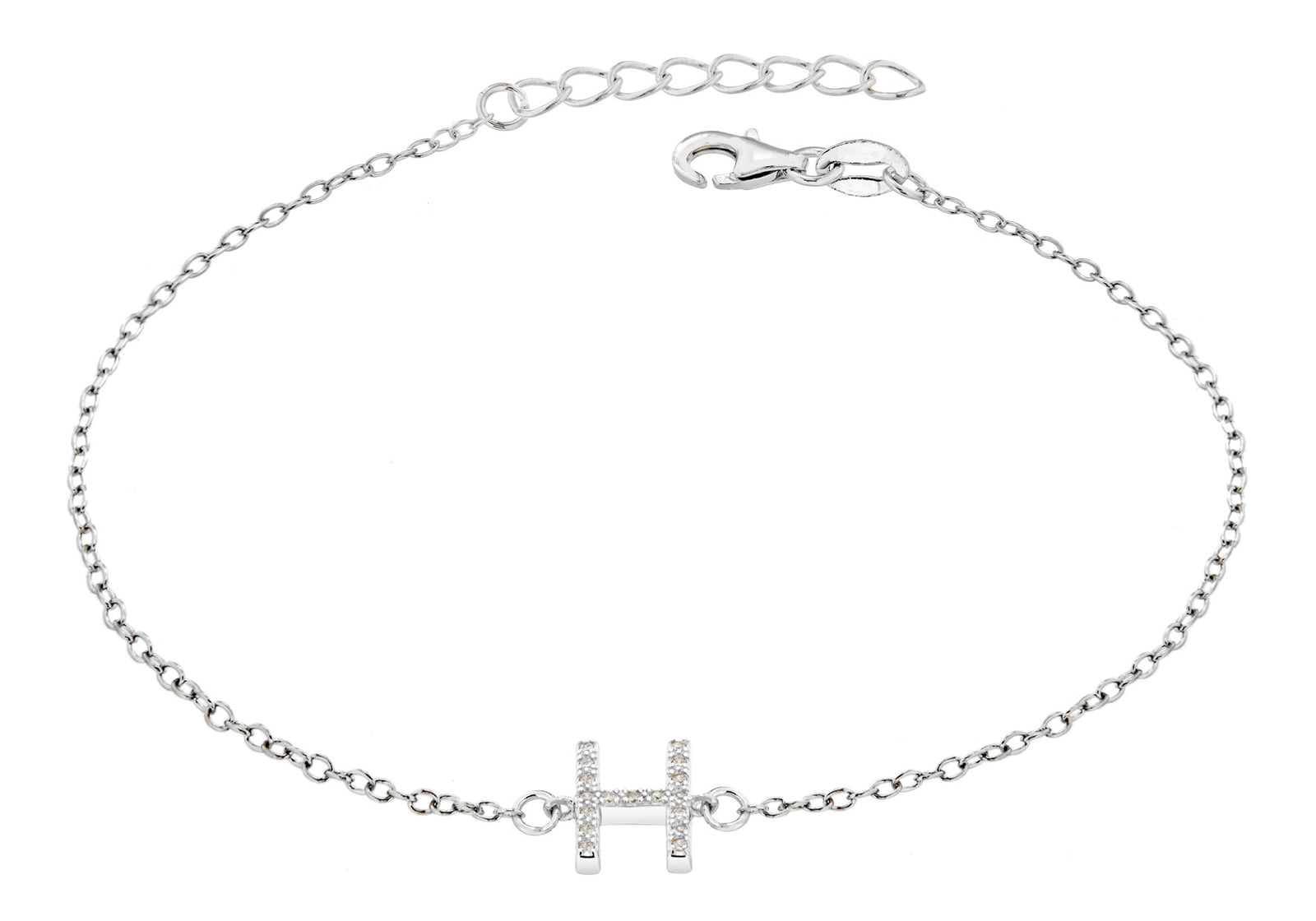 Sterling Silver Letter H crystal Bracelet