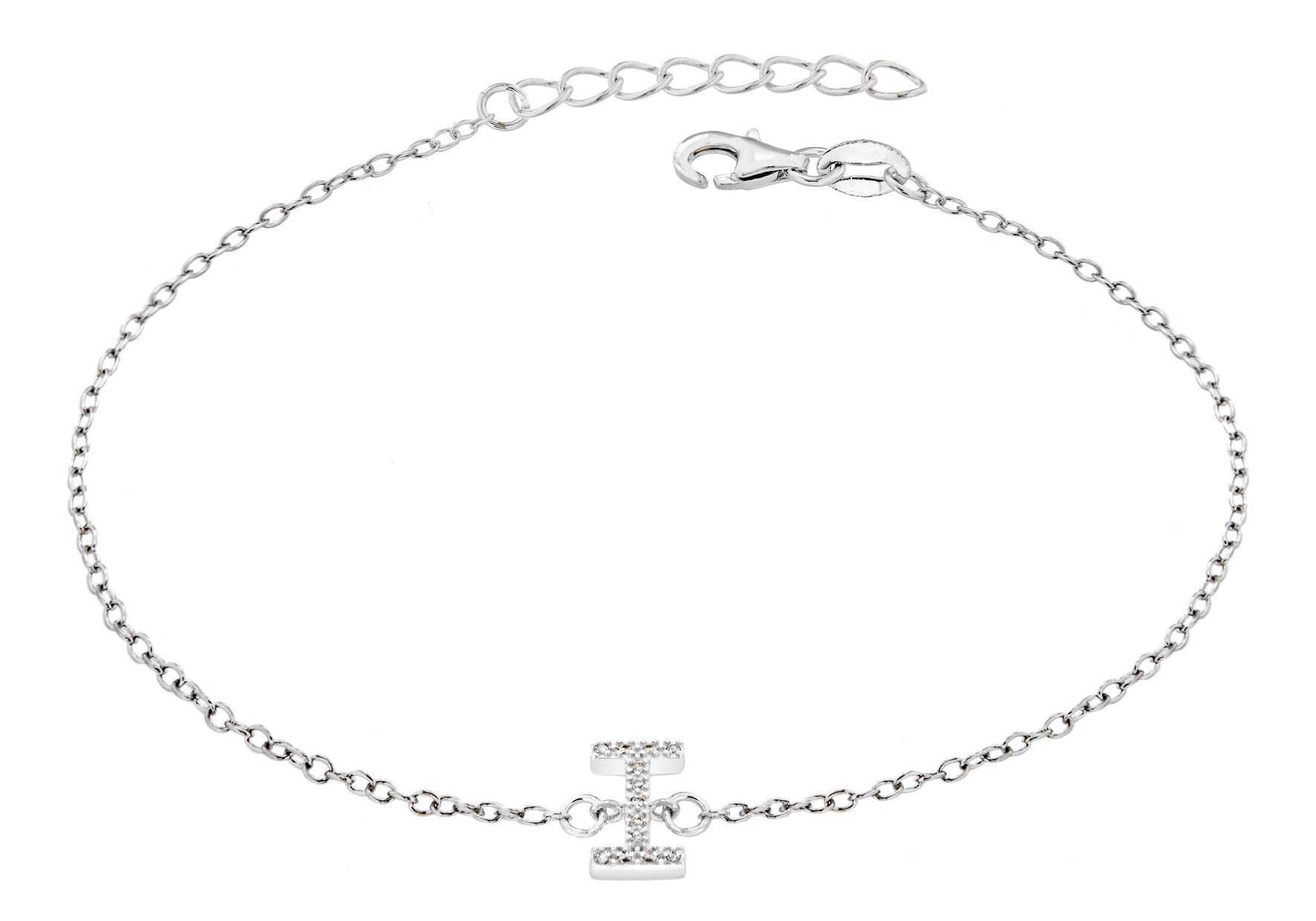 Sterling Silver Letter I crystal Bracelet