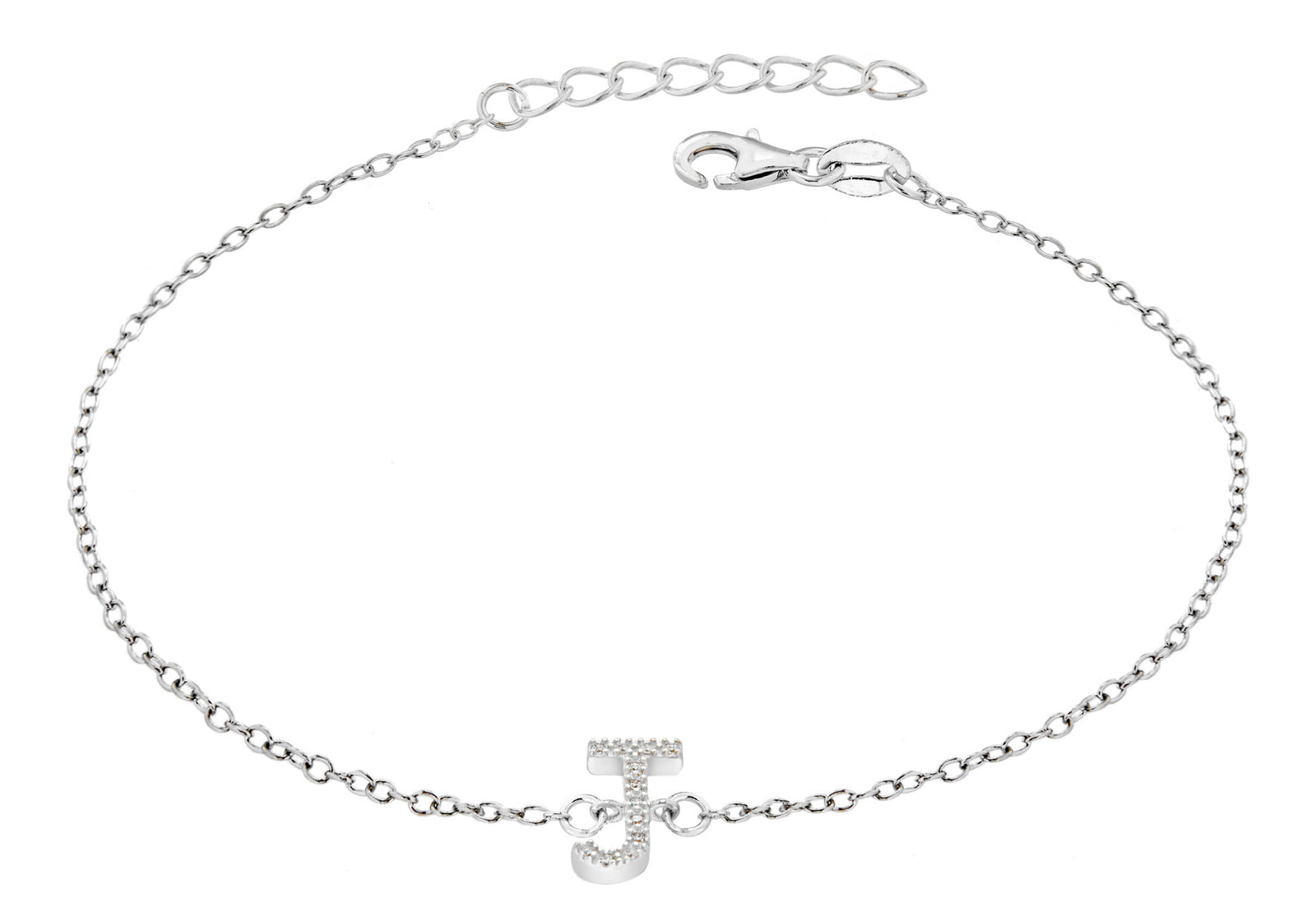 Sterling Silver Letter J crystal Bracelet