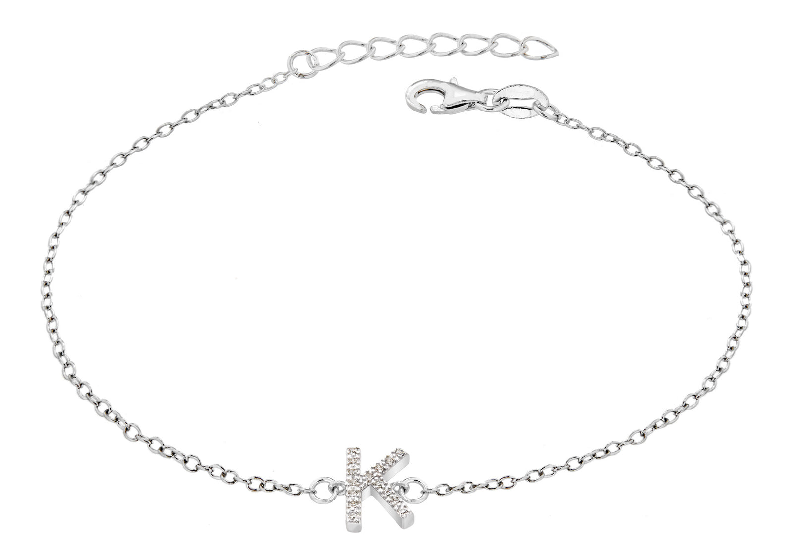 Sterling Silver Letter K crystal Bracelet