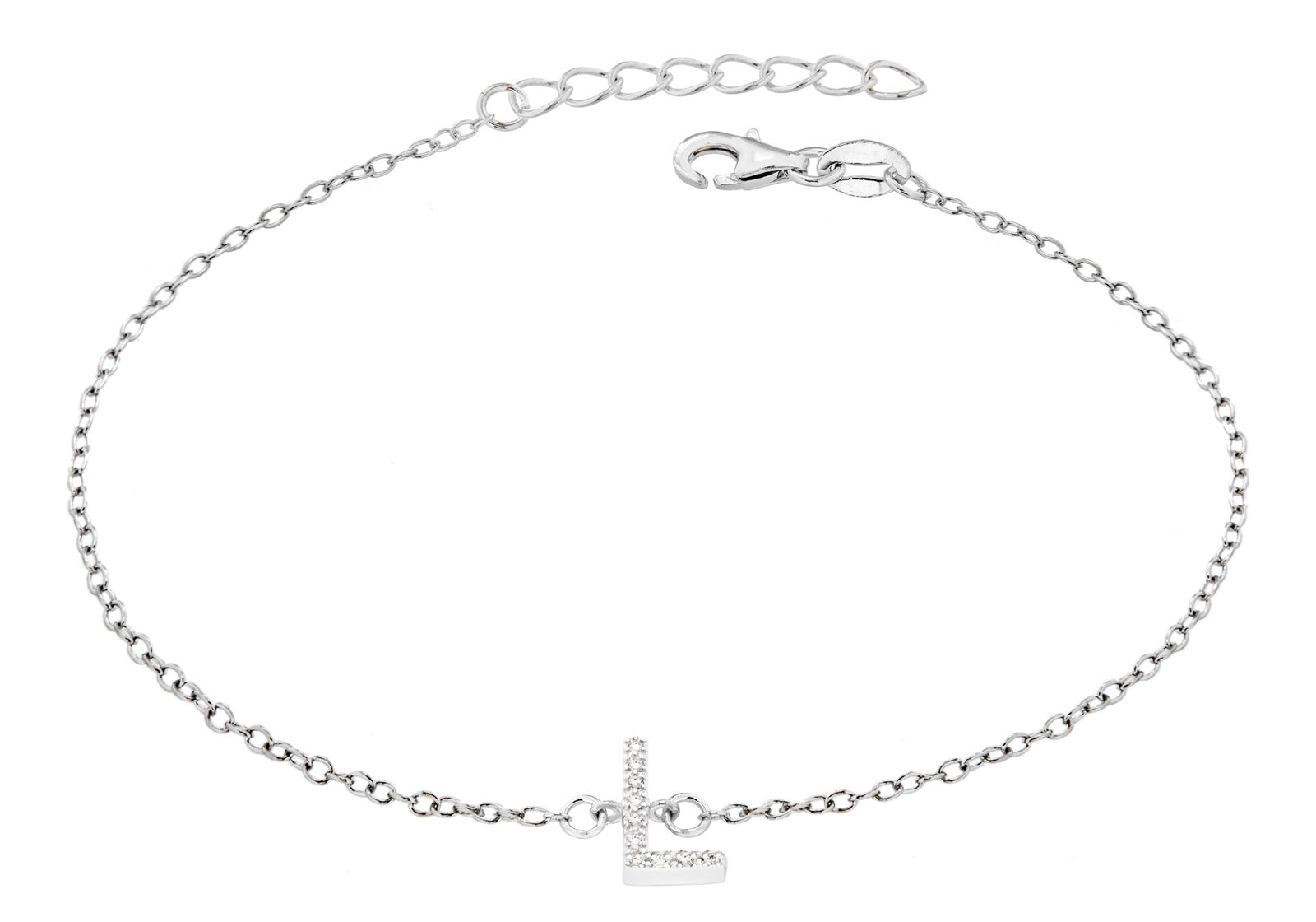 Sterling Silver Letter L crystal Bracelet