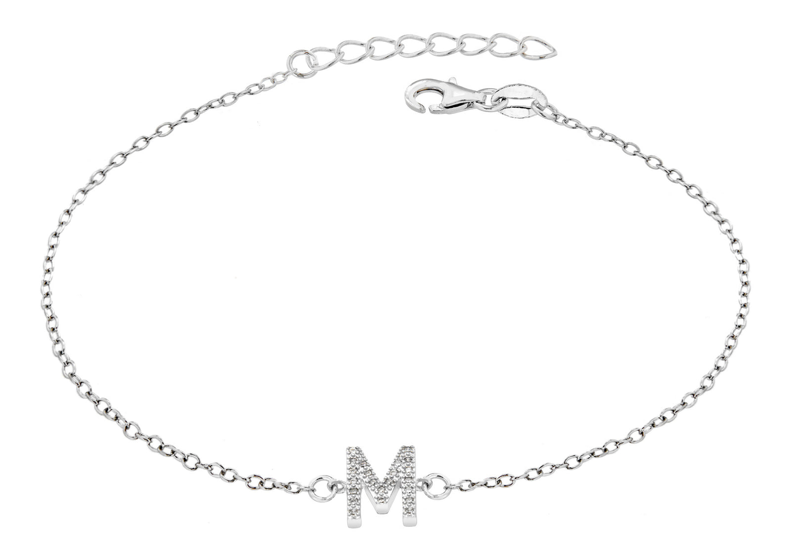 Sterling Silver Letter M crystal Bracelet