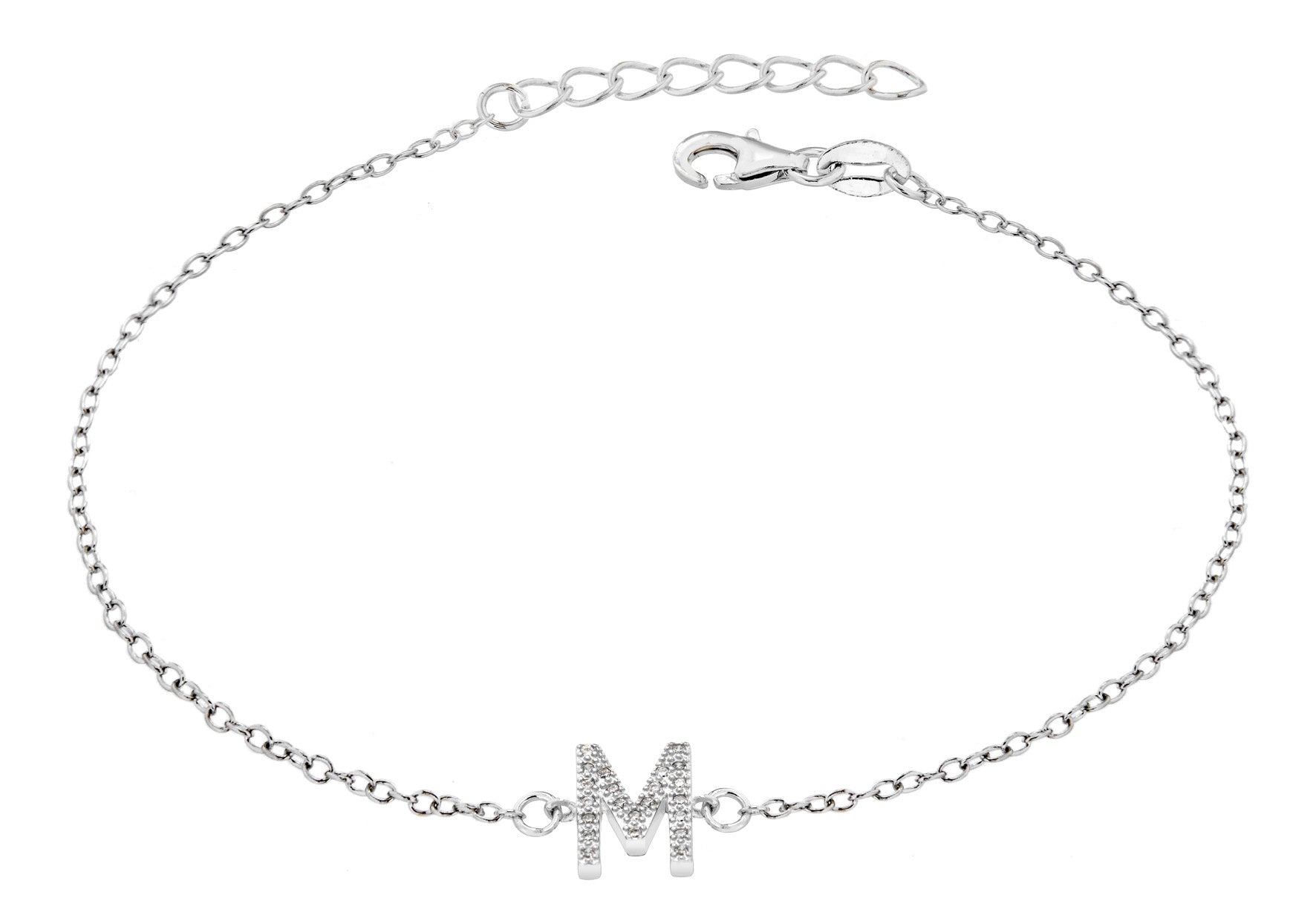 Sterling Silver Letter M crystal Bracelet