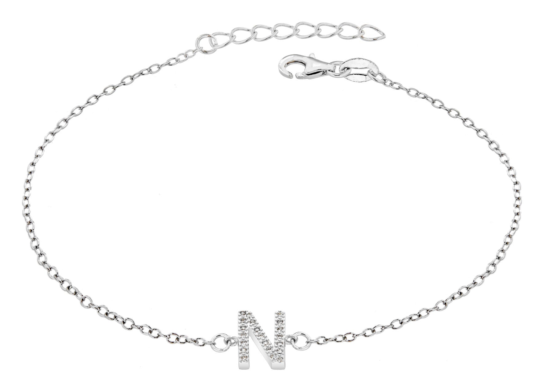 Sterling Silver Letter N Crystal Bracelet