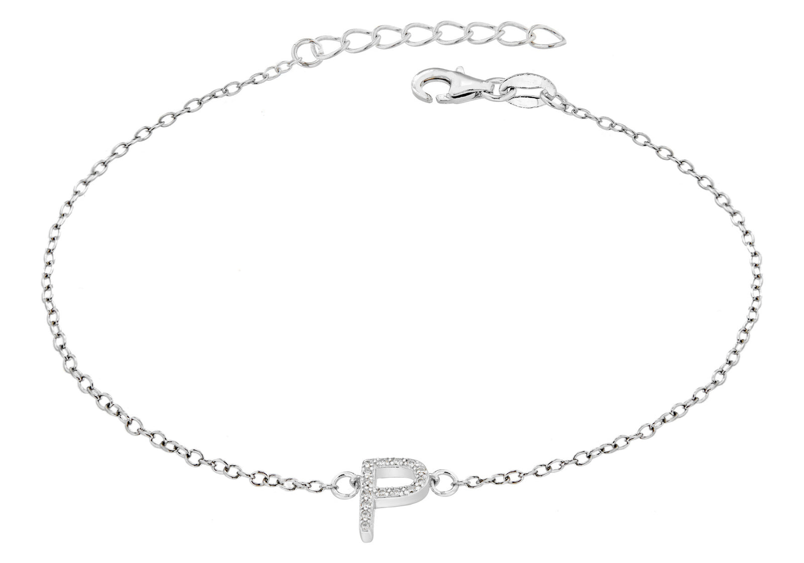 Sterling Silver Letter P crystal Bracelet
