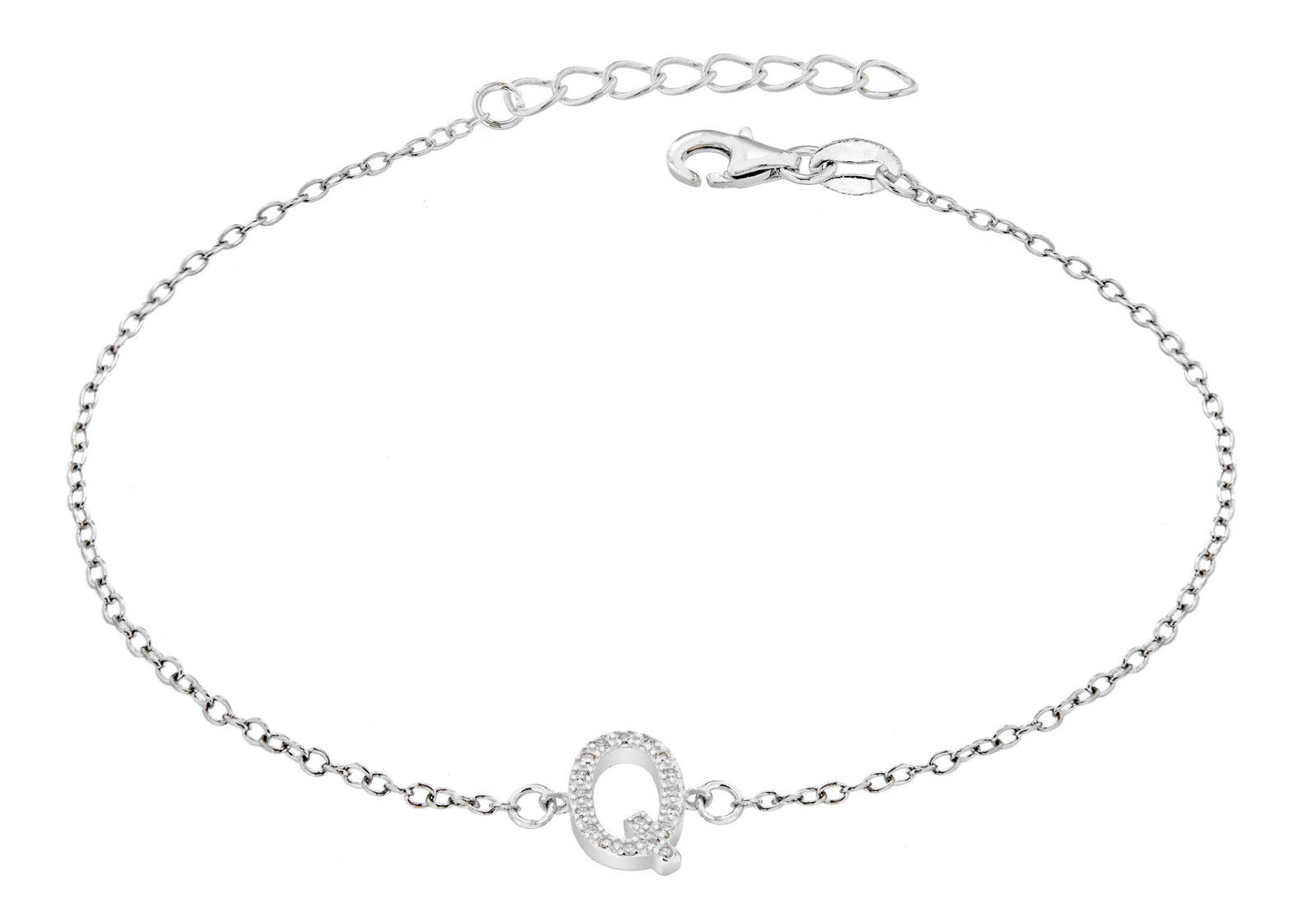 Sterling Silver Letter Q crystal Bracelet