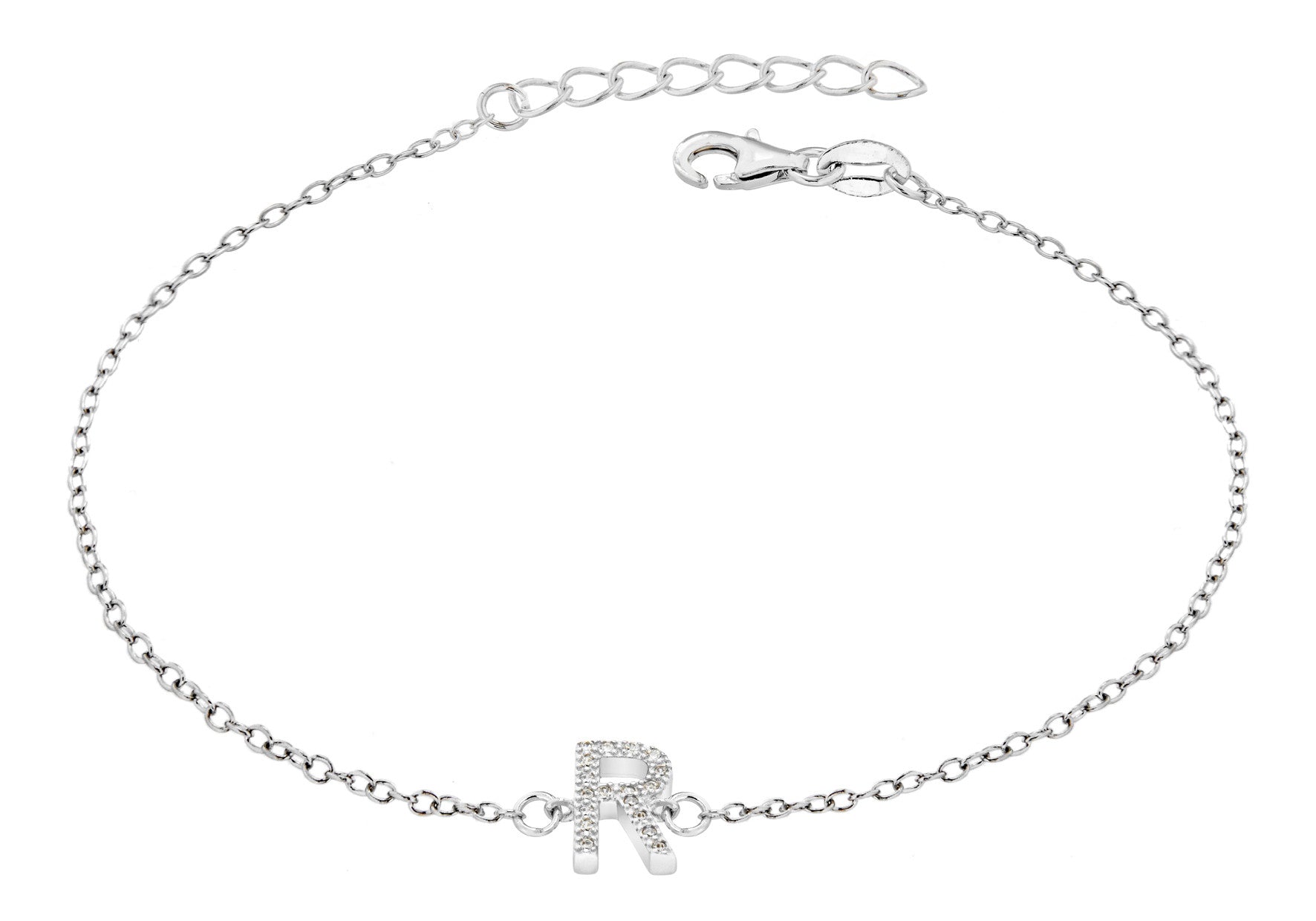 Sterling Silver Letter R crystal Bracelet