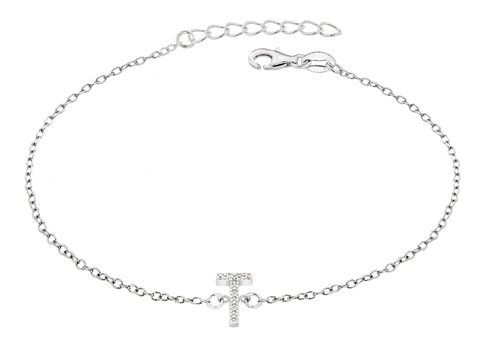 Sterling Silver Letter T crystal Bracelet