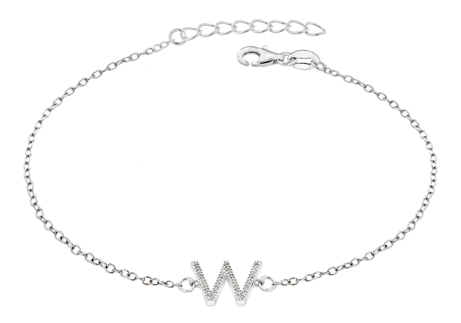 Sterling Silver Letter W crystal Bracelet
