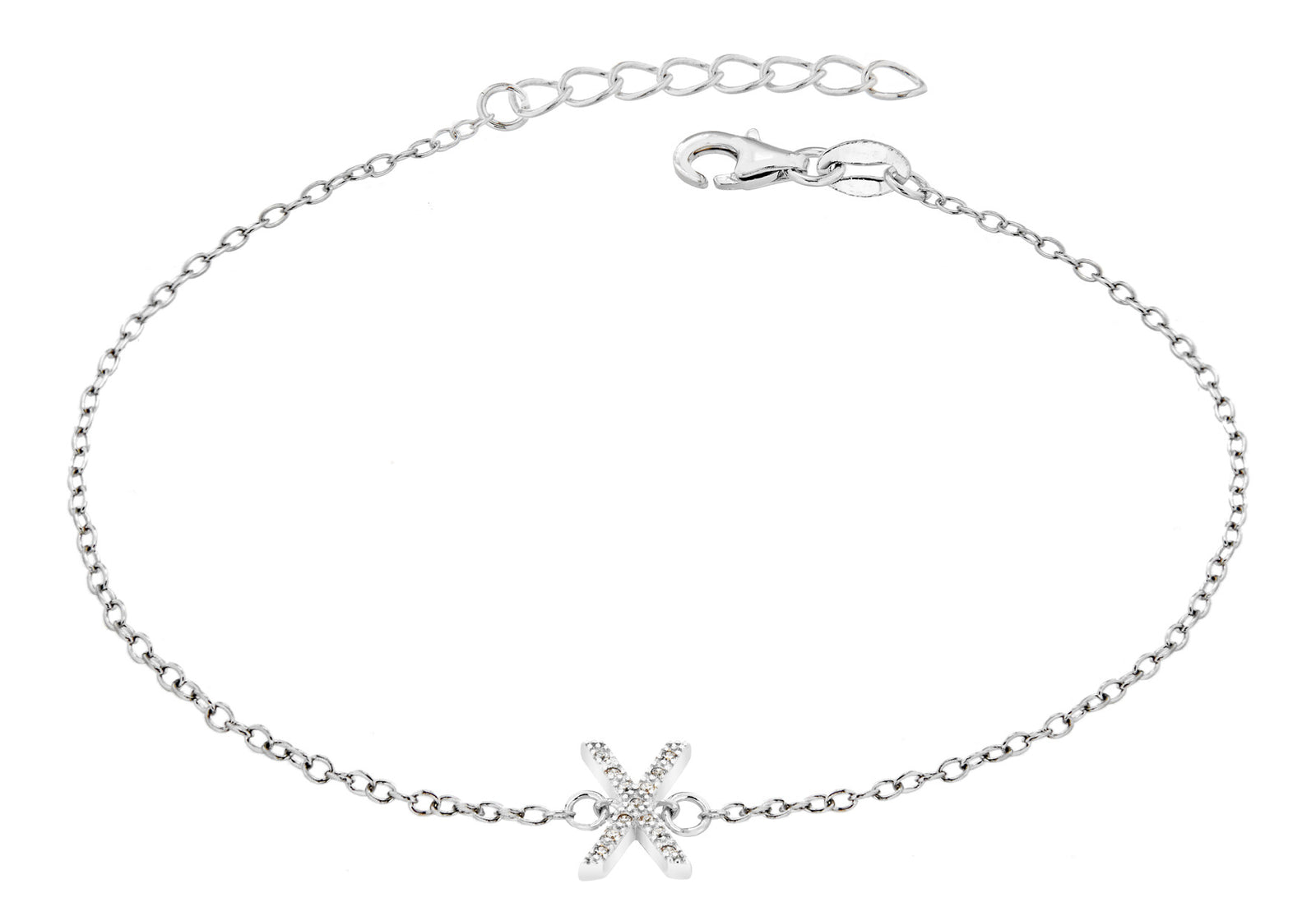 Sterling Silver Letter X crystal Bracelet