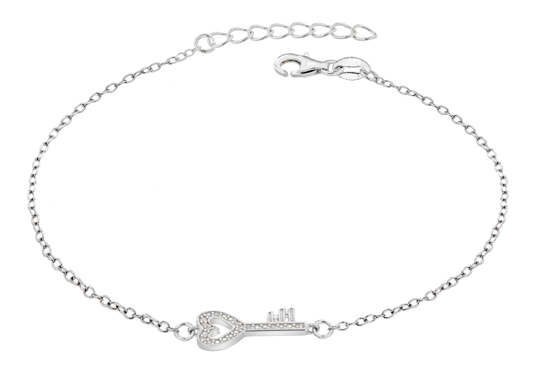 Sterling Silver Pave Set Crystal Heart Key