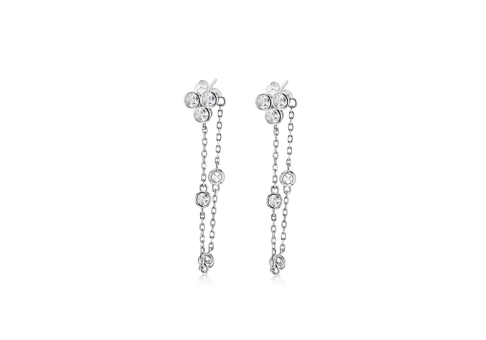 Crystal Flower Earrings with Hanging Crystal Chain