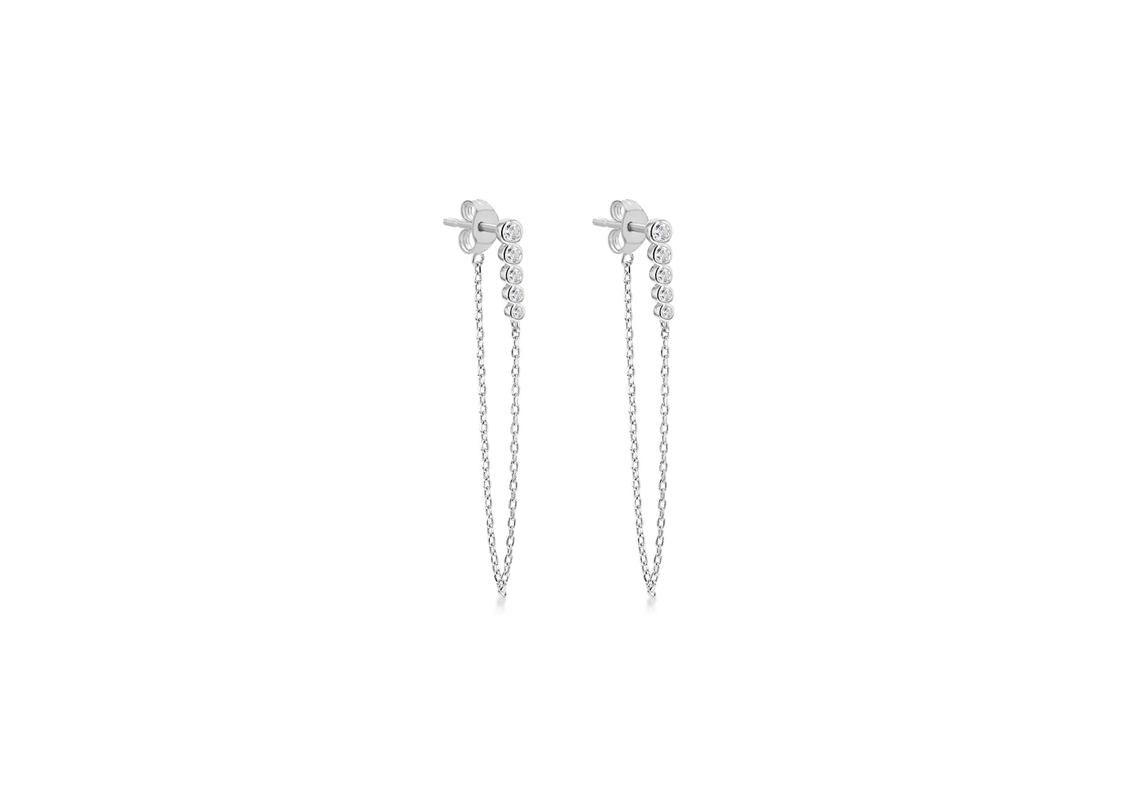Silver Crystal Drop Hanging Chain Earring