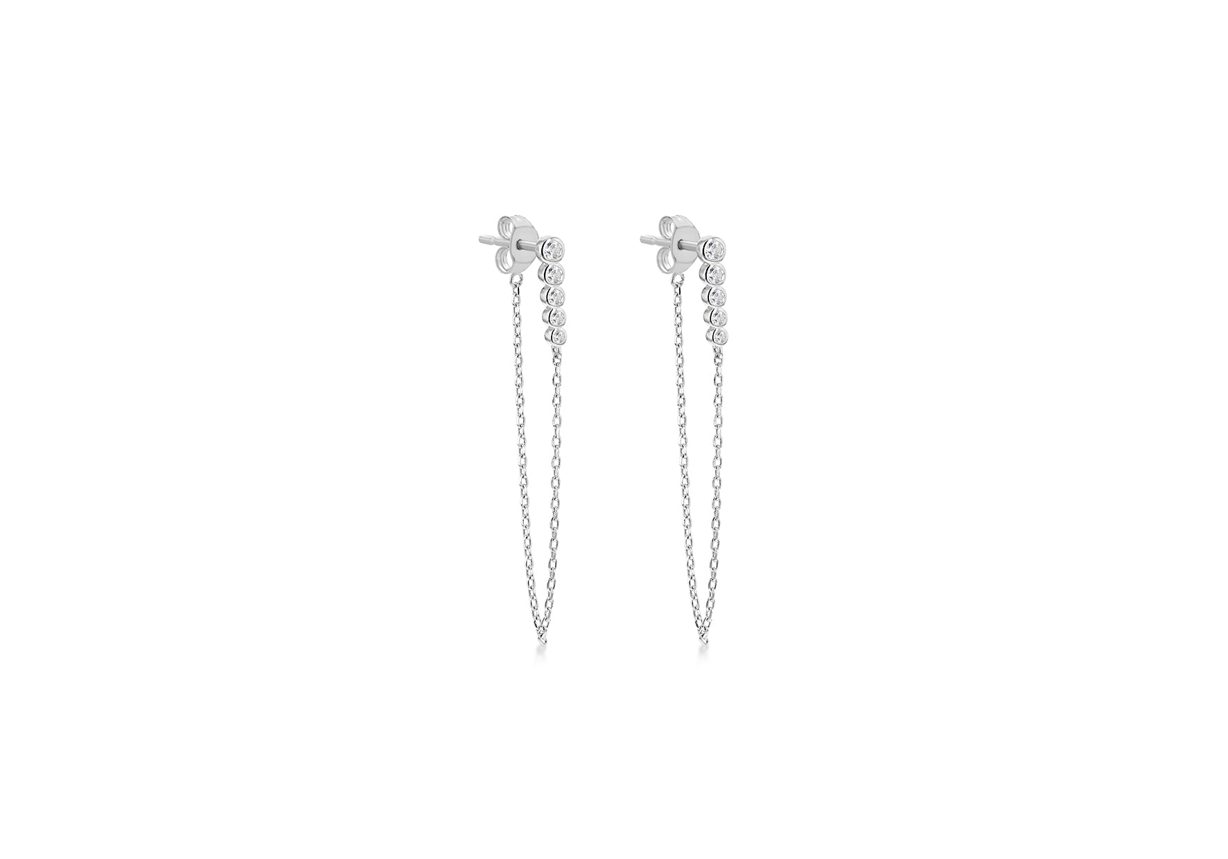 Silver Crystal Drop Hanging Chain Earring