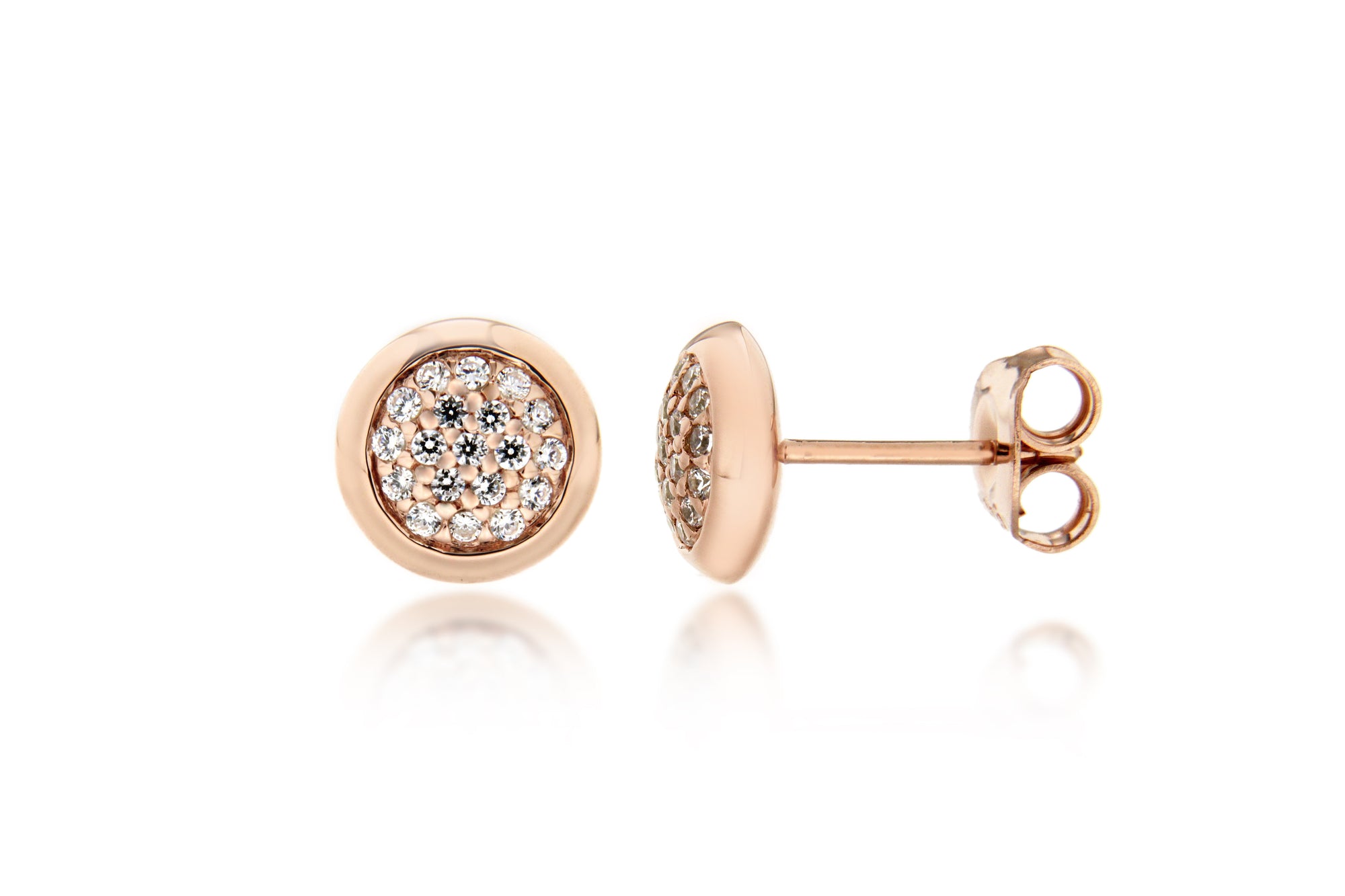Rose Gold Plate Pave Crystal Disc Stud Earrings