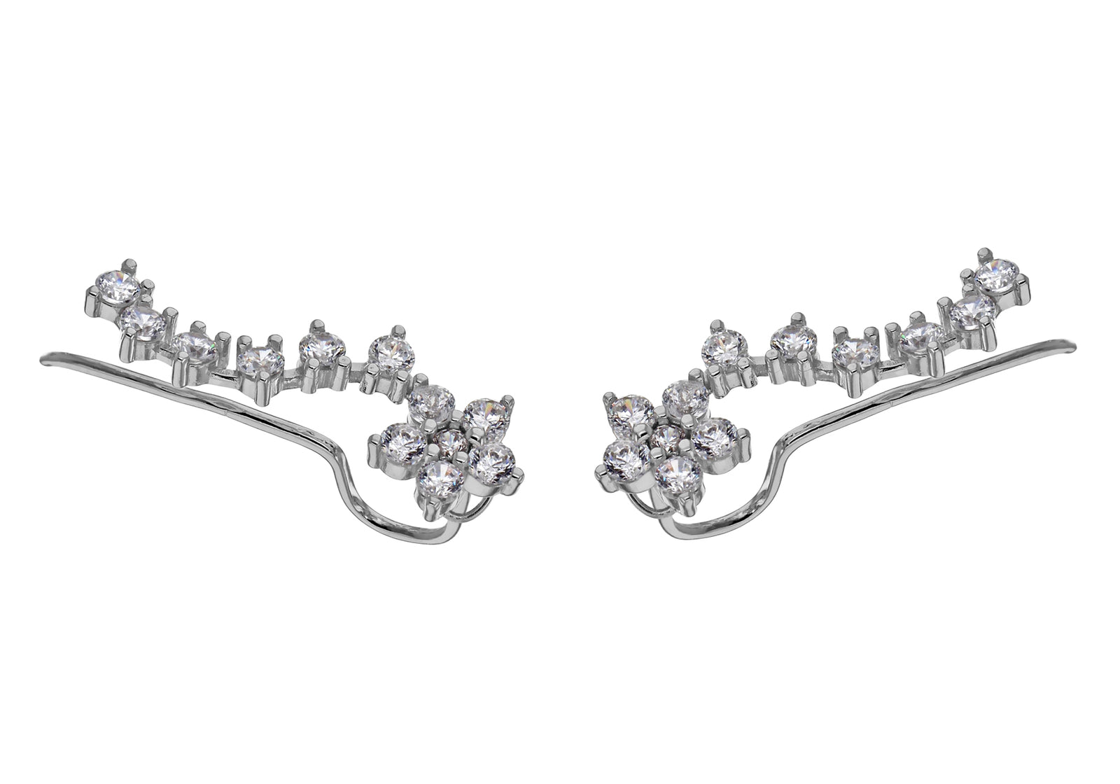 Sterling Silver Flower Crystal Ear Jackets