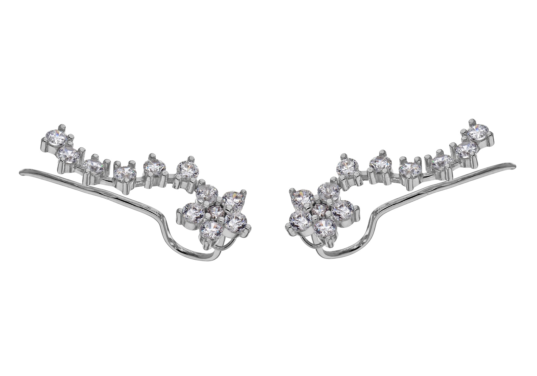 Sterling Silver Flower Crystal Ear Jackets