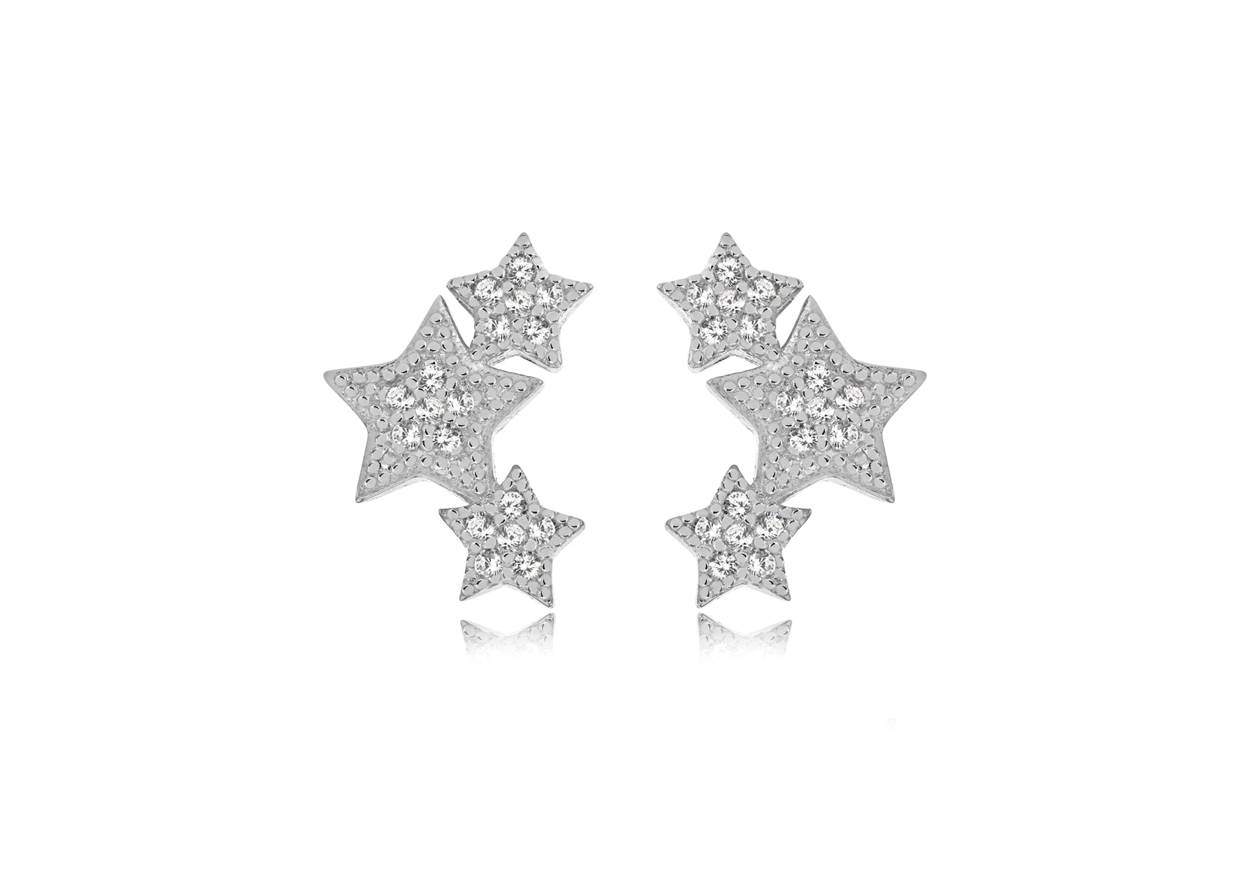 Silver Triple Star Crystal Stud
