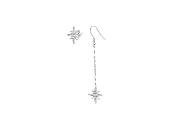 Silver Star Crystal Drop Chain and Stud Earring