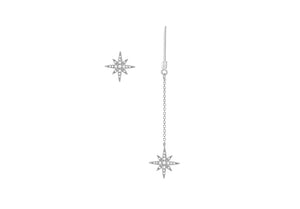 Silver Star Crystal Drop Chain and Stud Earring