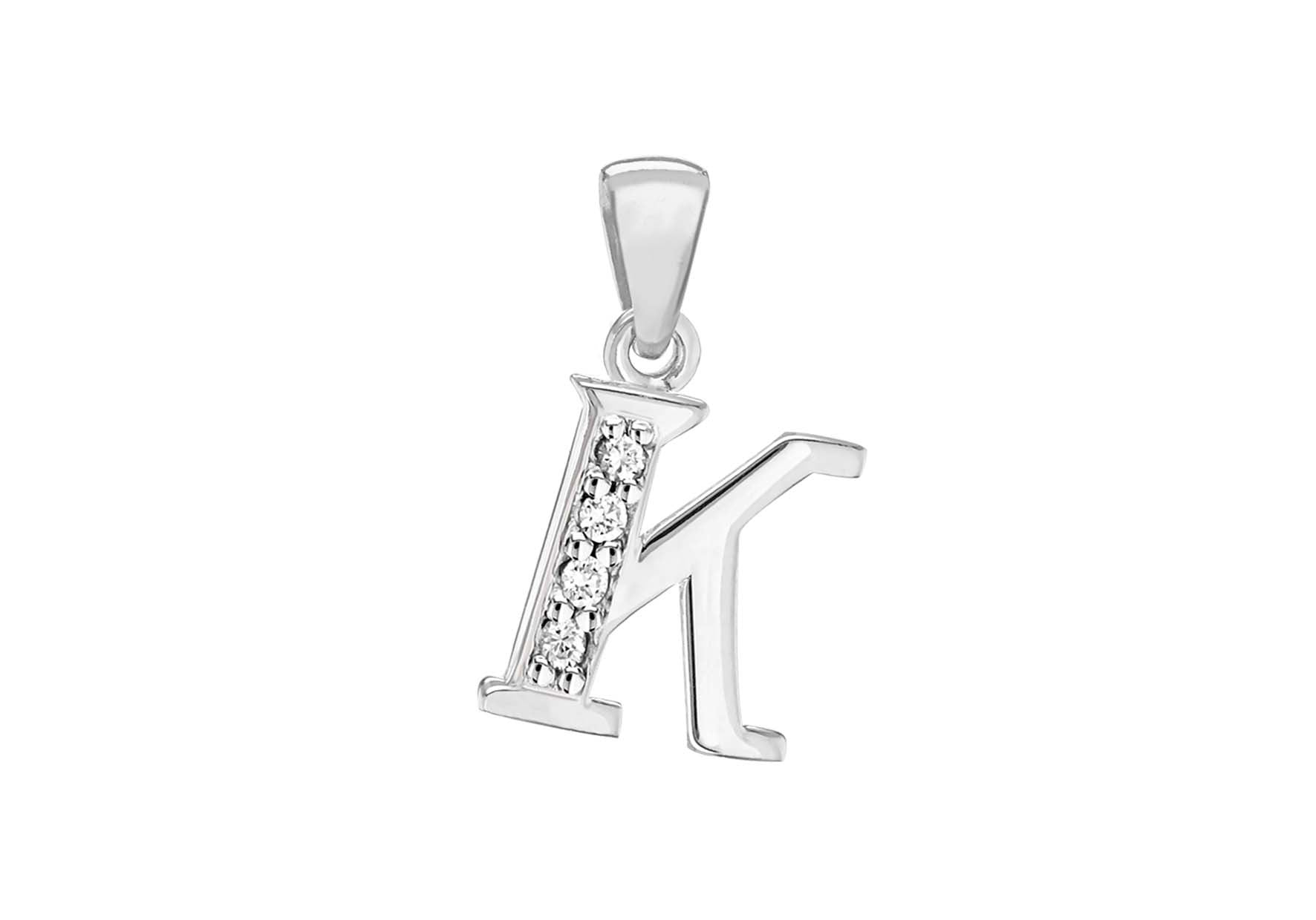 Sterling Silver Crystal 'K' Pendant Charm