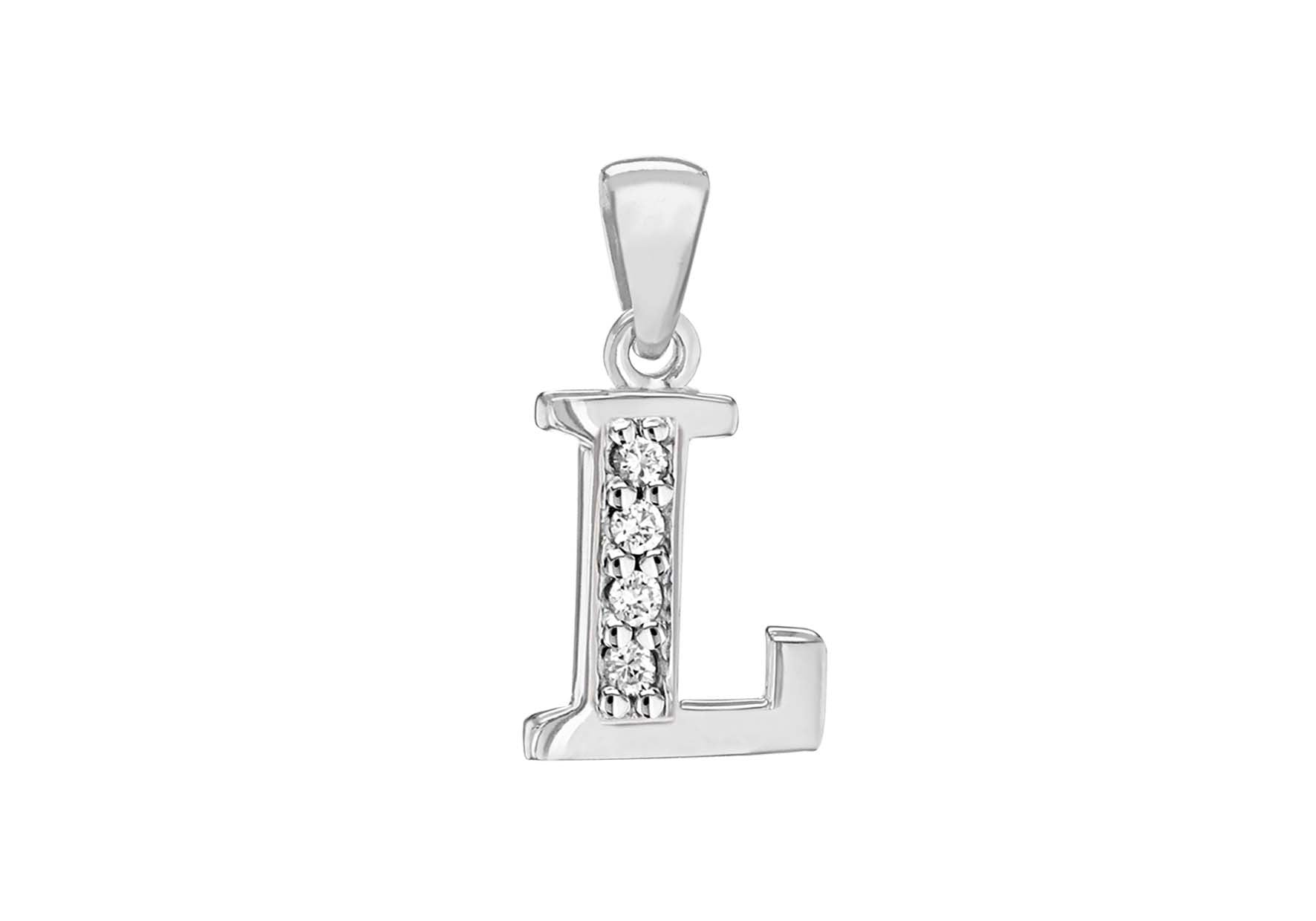Sterling Silver Crystal 'L' Pendant Charm
