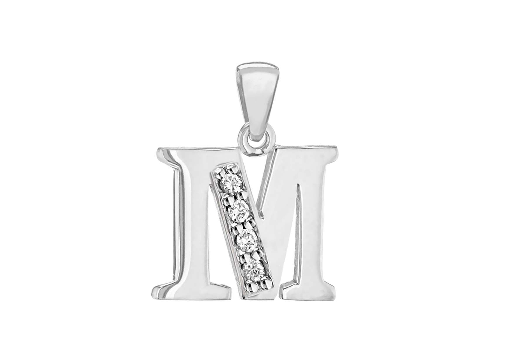 Sterling Silver Crystal 'M' Pendant Charm