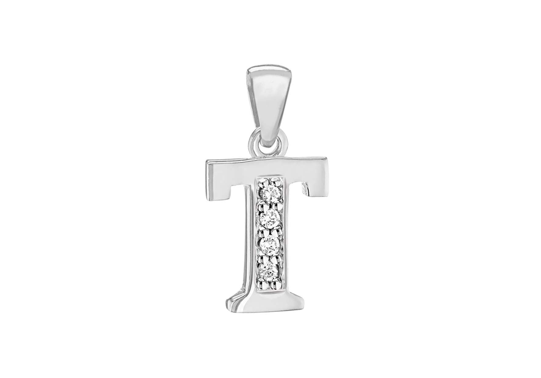 Sterling Silver Crystal 'T' Pendant Charm