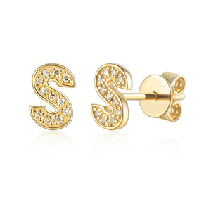 Diamond S Initial Single Stud 9ct Yellow Gold