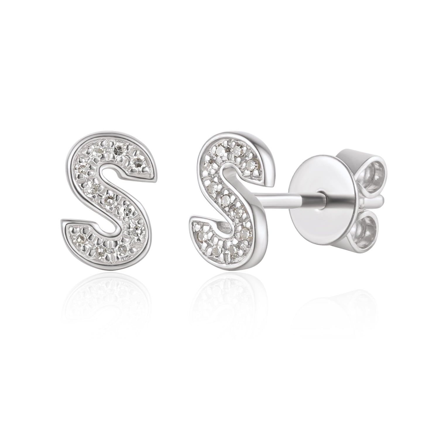 Diamond S Initial Single Stud 9ct White Gold