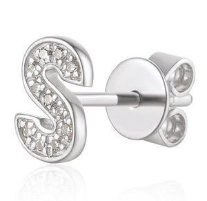 Diamond S Initial Single Stud 9ct White Gold