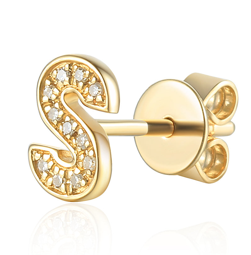 Diamond S Initial Single Stud 9ct Yellow Gold