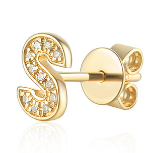 Diamond S Initial Single Stud 9ct Yellow Gold