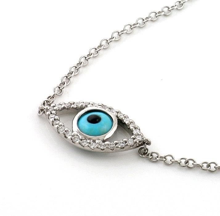 9ct White Gold Diamond Set Evil Eye Necklace