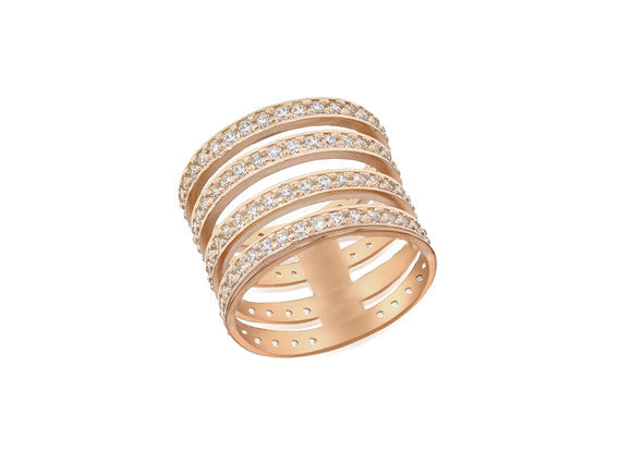 Rose Gold Plate Crystal Set Ladder Ring