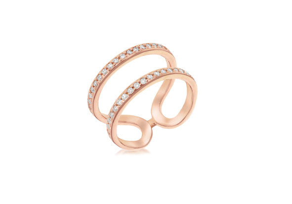 Rose Gold Plate Double Row Crystal Ring