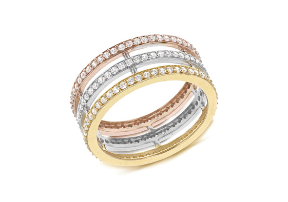 Three Colour Cubic Zirconia Triple Row Ring