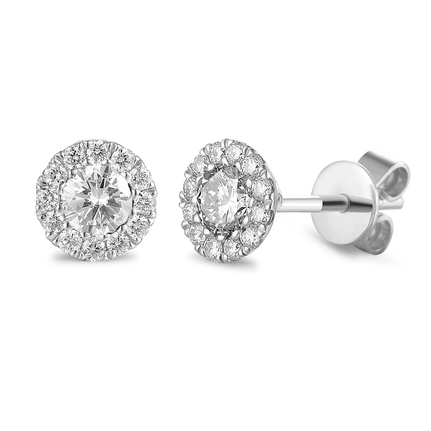 Diamond Cluster Stud Earrings, April Birthstone Round Diamonds