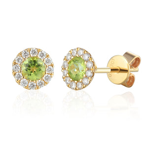 August Birthstone Peridot and Diamond Cluster gold studs