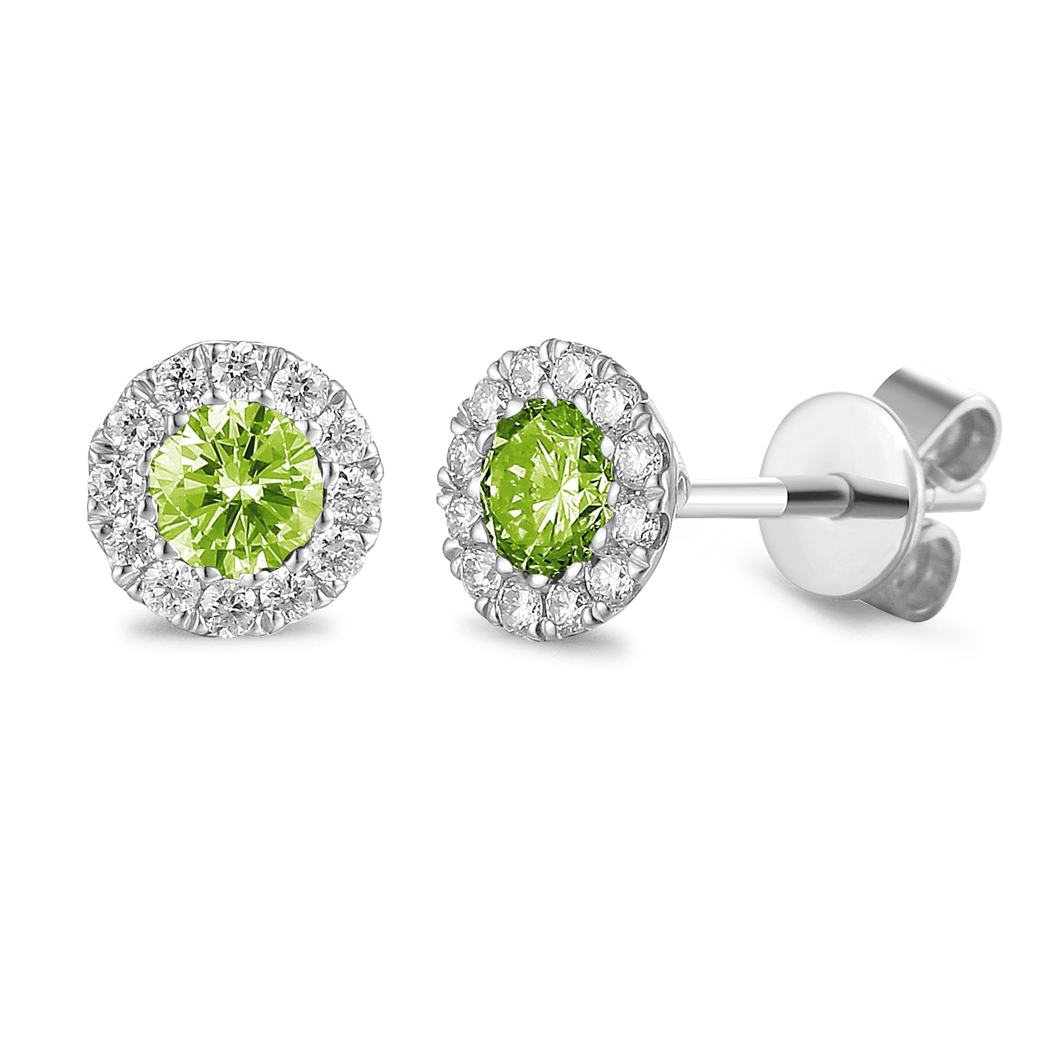 Peridot & Diamond Earrings, August Birthstone Round Cluster
