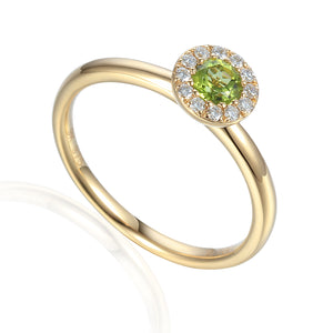 Peridot & Diamond Ring, August Birthstone Round Cluster
