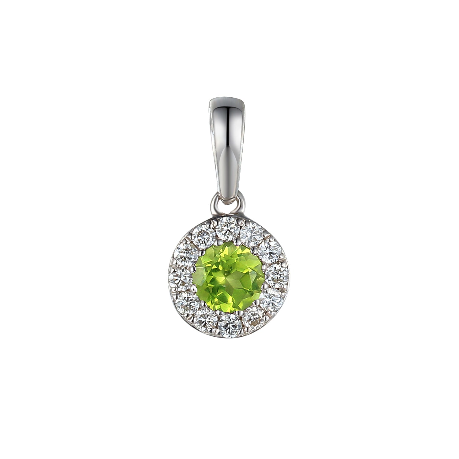 Peridot & Diamond Necklace, August Birthstone Round Cluster 18ct Gold