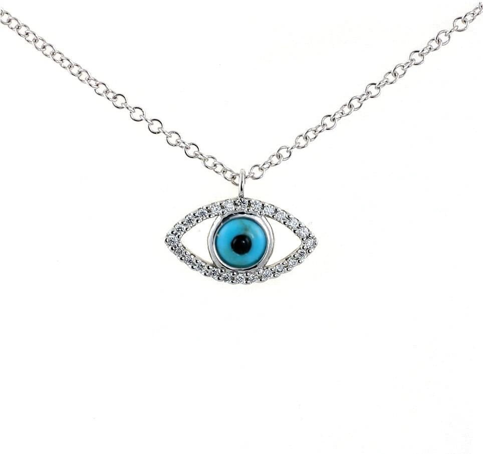 9ct White Gold Diamond Set Evil Eye Necklace